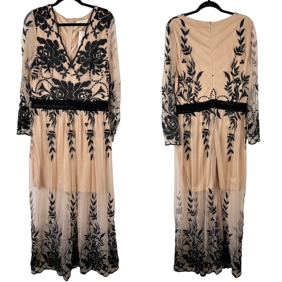NWT A Beautiful Soul Arula Sz X 10/12 Sheer Floral Vneck Long Sleeve Maxi Dress - Picture 2 of 16
